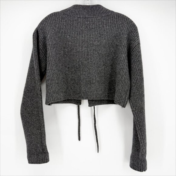 ALTUZARRA Cropped lace-up knitted cardigan knit sweater GRAY M - Picture 5 of 11